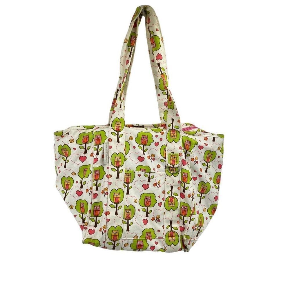 Sugarbooger Owl Tree Print Tote Shoulder Bag Lined Pockets Canvas Green